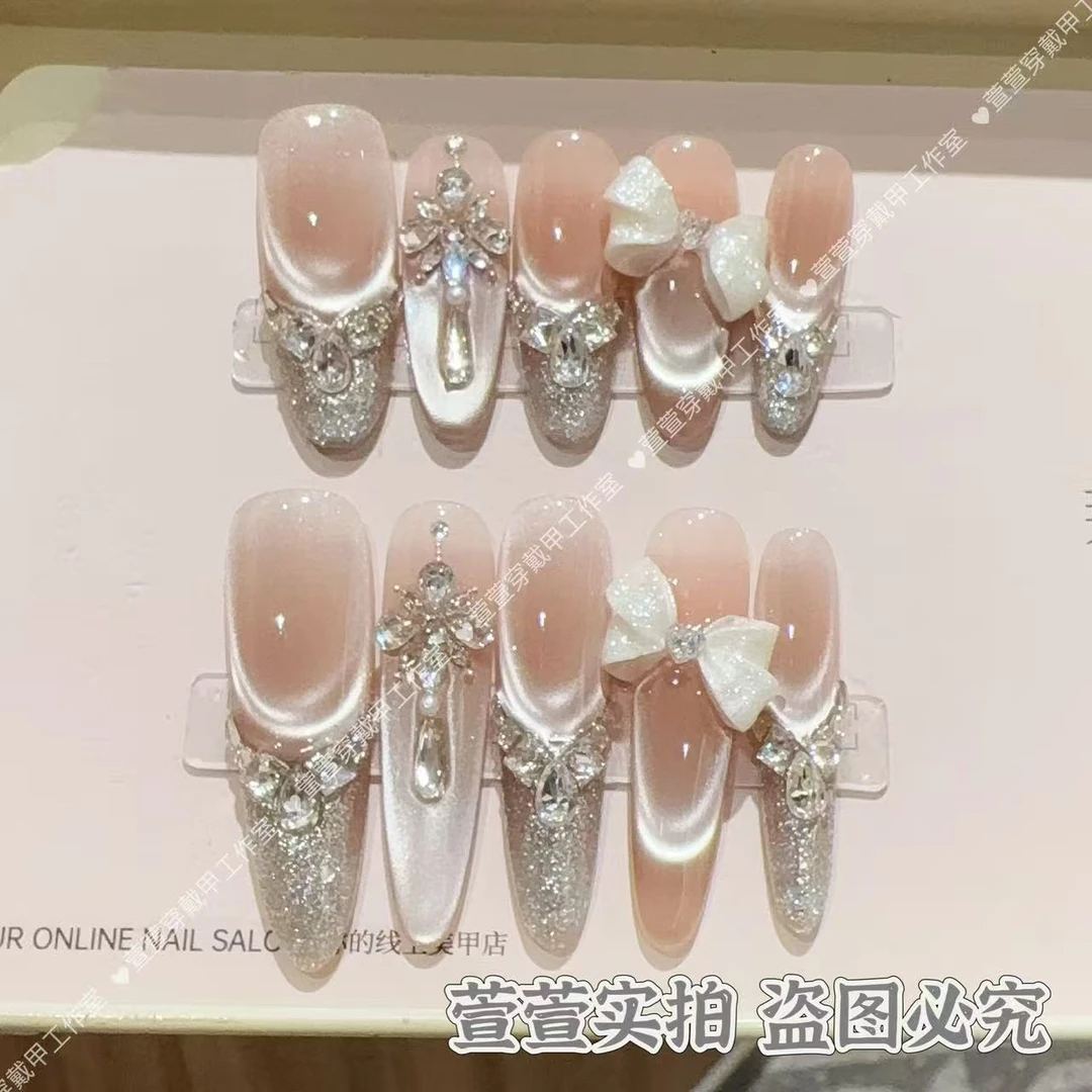 【铂金蝴蝶结】手工轻奢高级穿戴美甲假指甲贴手工甲