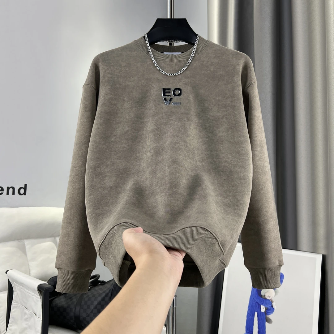 男士2025秋冬季重工刺绣新款男休闲简约风扎染保暖长袖卫衣【9656】