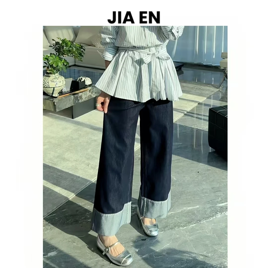 【CAIXIN佳恩】水洗卷边牛仔裤