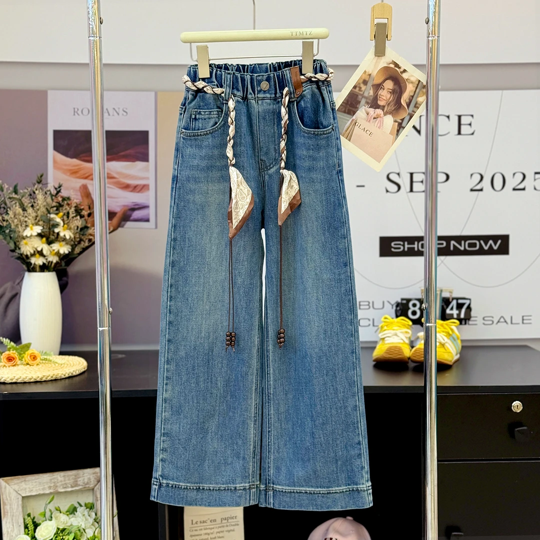 【实体品质.弹力牛仔】女童牛仔阔腿裤中大童韩版休闲直筒裤2521