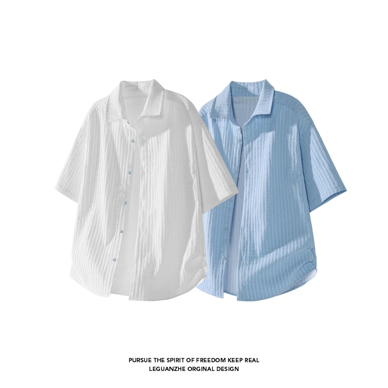 迈特优法式工装男装简约百搭短袖衬衫干净洋气休闲宽松衬衫情侣
