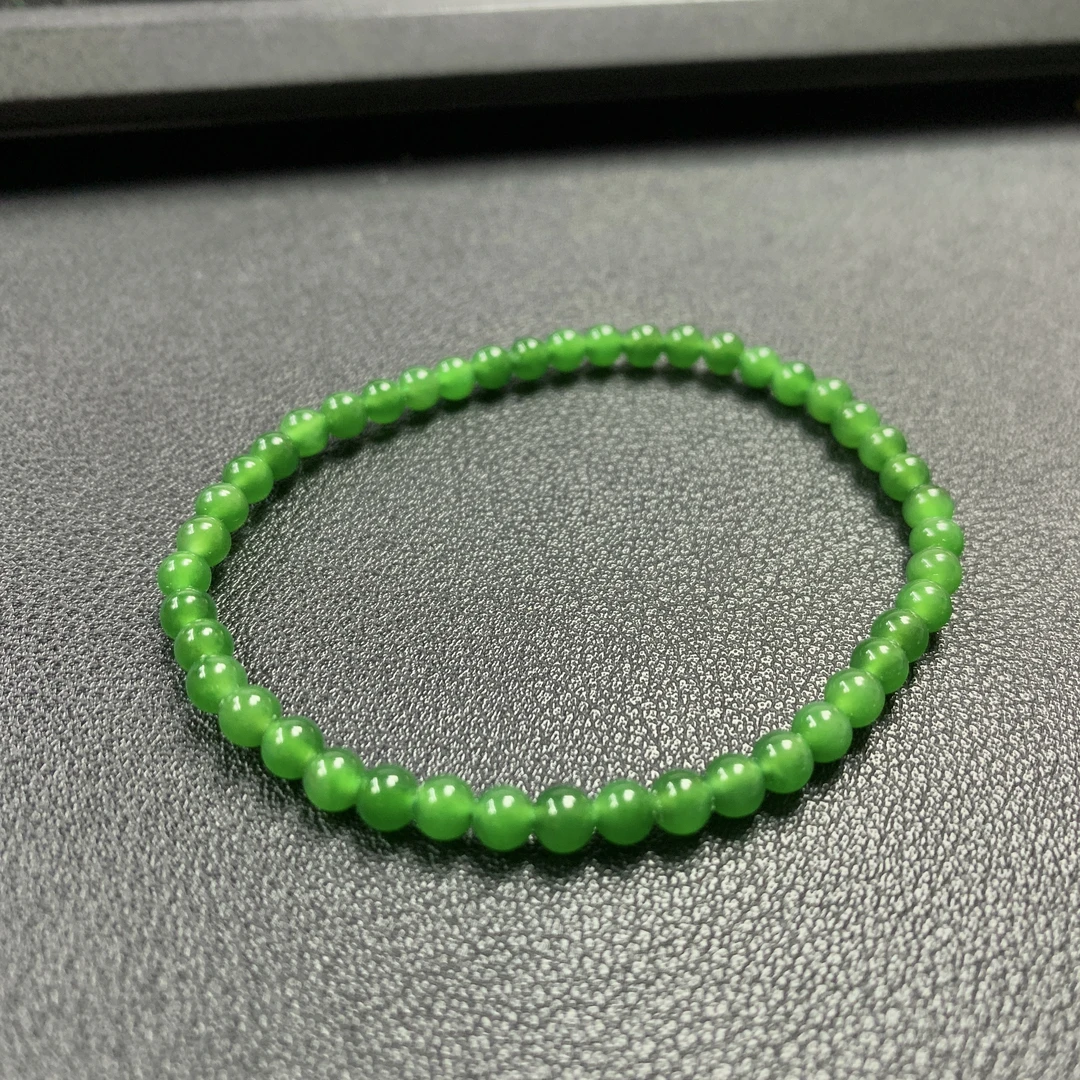 [玉结缘]和田碧玉±4甜阳绿女士正阳绿精品珠串时尚气质手串单圈
