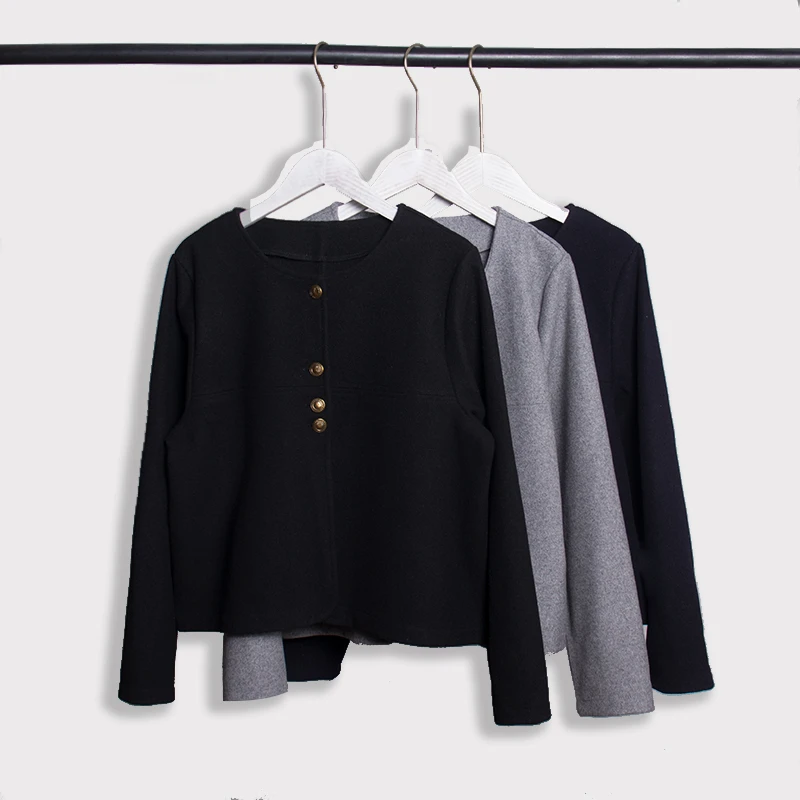 【羊毛小香风】羊绒毛呢开衫简约圆领优雅大方上衣外搭外套显瘦4006