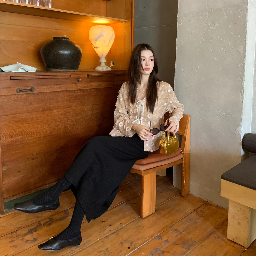 【搭配单品】RARE ZZ 高智感气质修身简约通勤黑色开叉一步半裙