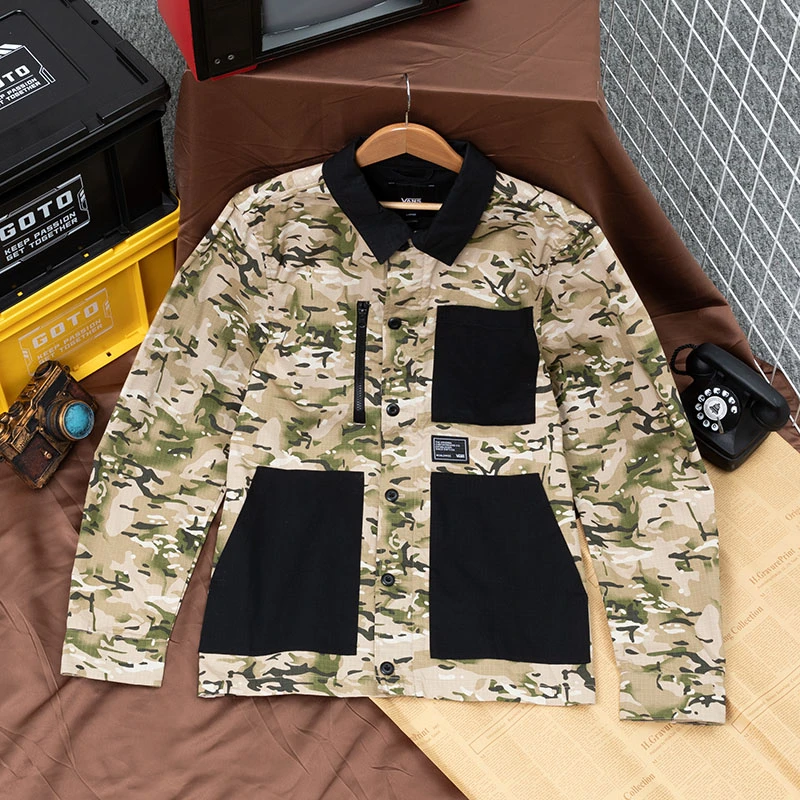 VANS范斯男外套25春新款运动休闲迷彩多口袋翻领夹克VN0A4MLJW09