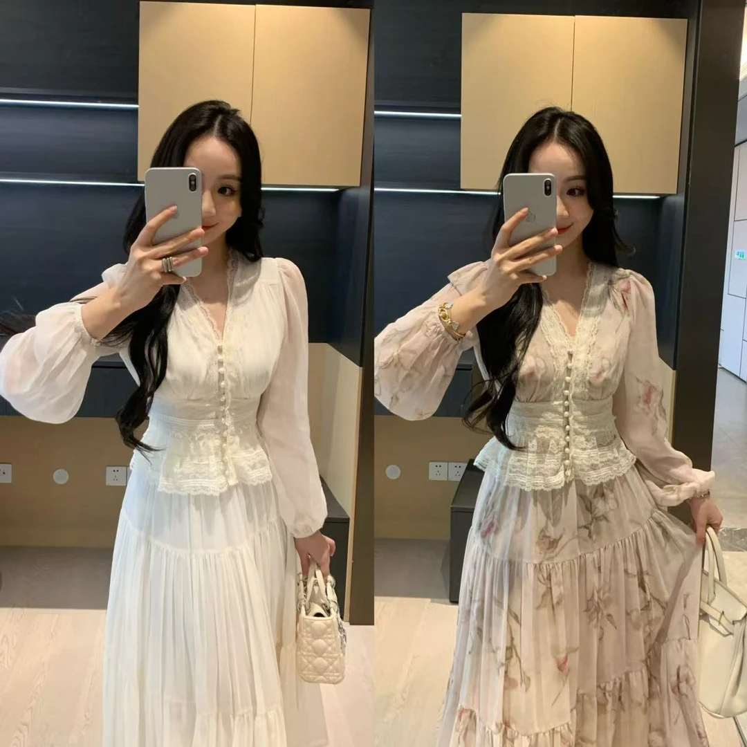 XINYI【希腊女神】春夏碎花雪纺小衫+半身裙显瘦两件套X625E01876