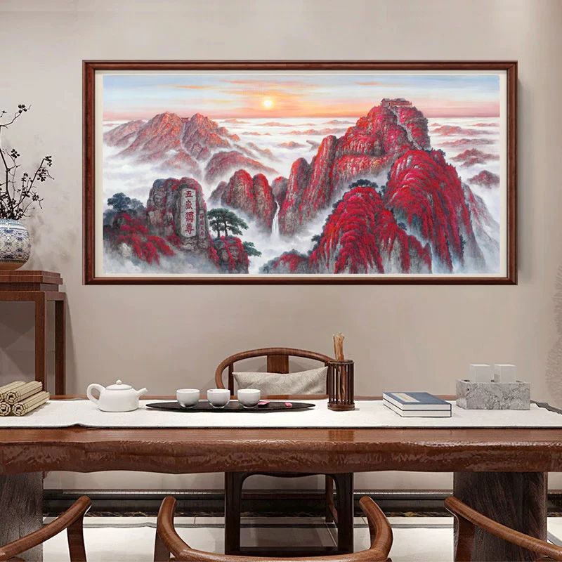 【山川鸿运】客厅办公室装饰画的肌理版画客厅挂画