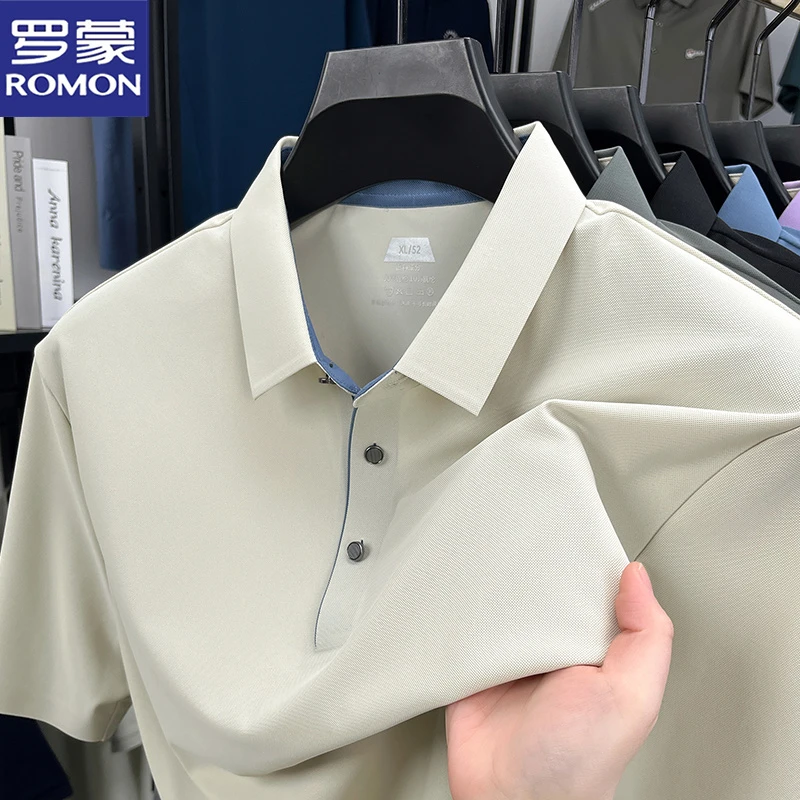 罗蒙冰丝凉感短袖T恤中年商务百搭男装休闲时尚半袖男士t恤短袖