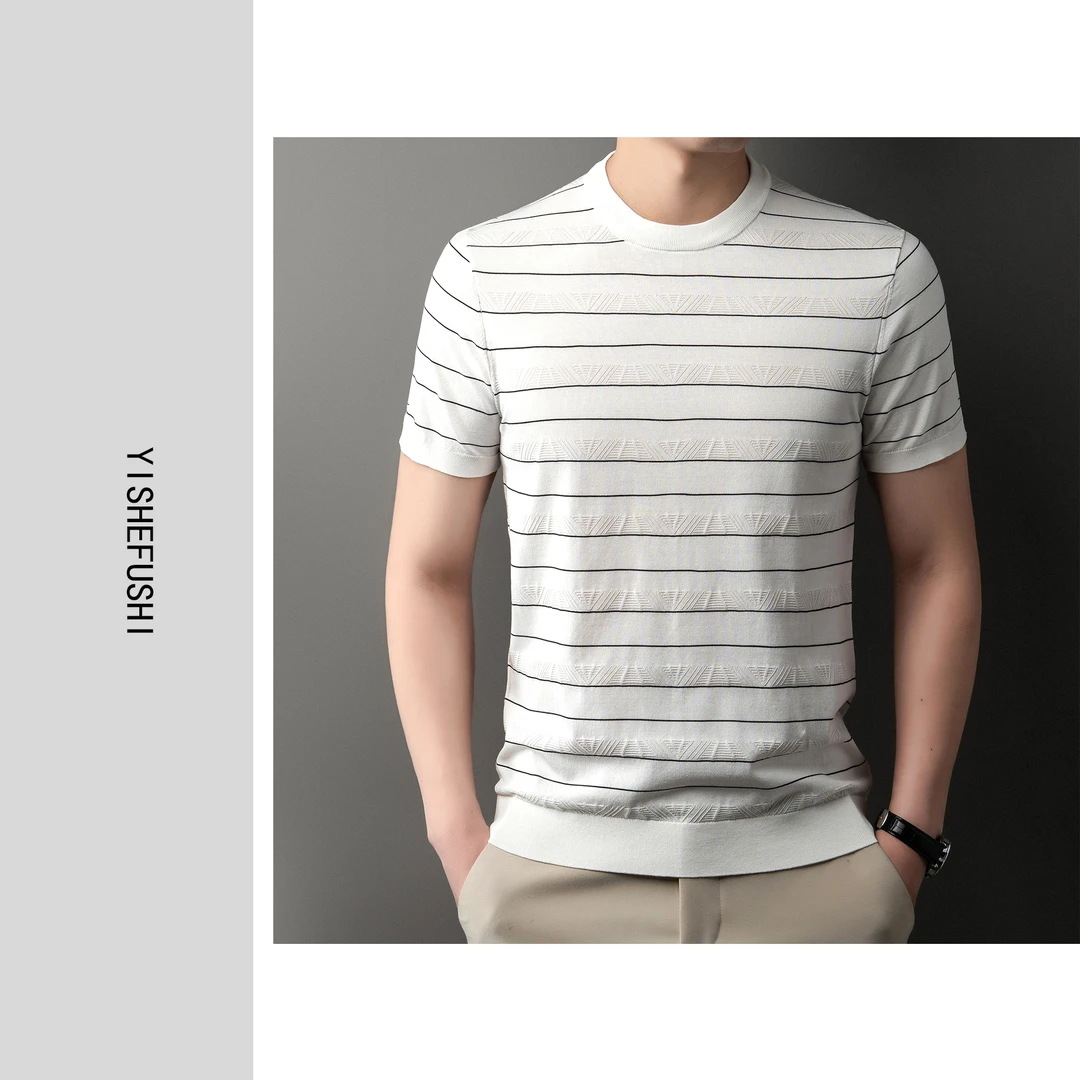 夏款上新 男士丝光棉亲肤透气条纹短袖圆领T恤3303