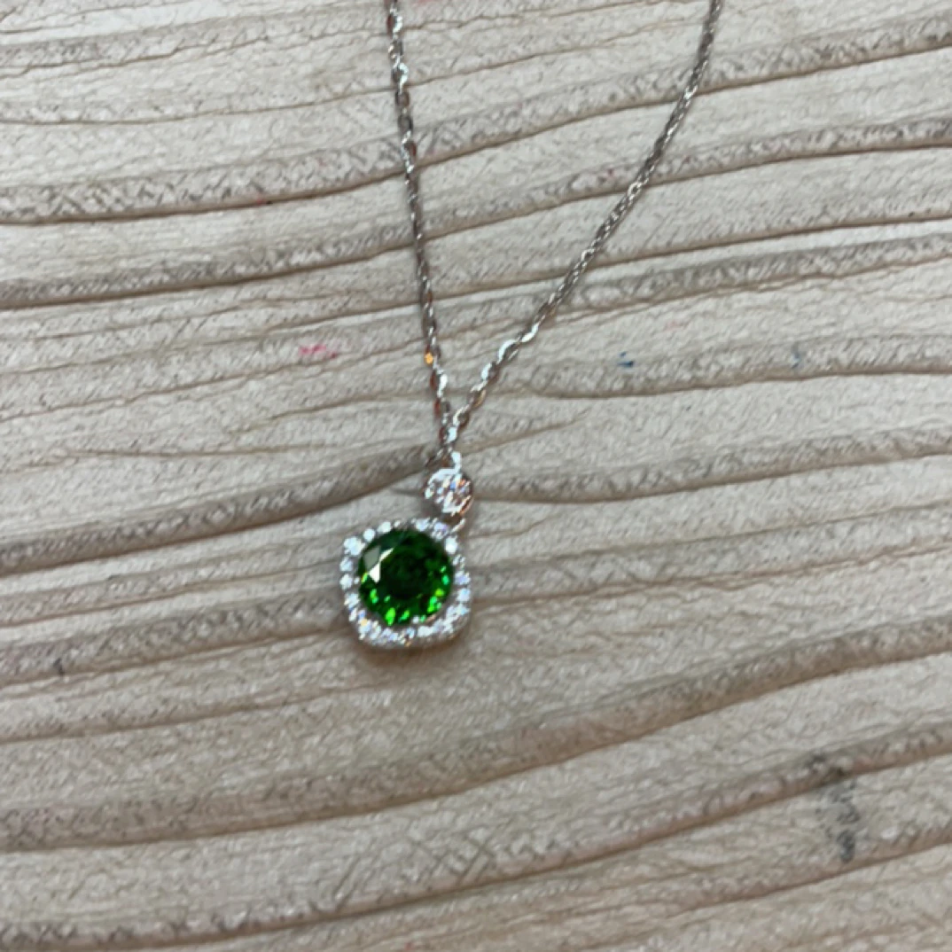 铜合金项链 18513 圆形绿石方通体项链 银色底