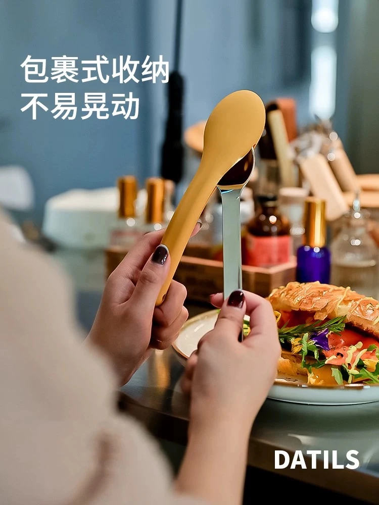 硅胶收纳便携餐具304不锈钢勺筷套装两件套便携收纳户外旅行套装
