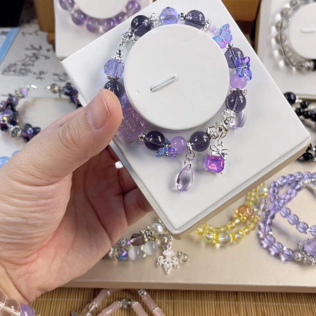 水晶手串银S800镀金镶嵌