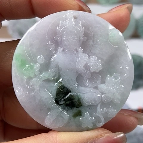 翡翠颈饰未镶嵌山水观音福利两面工福利