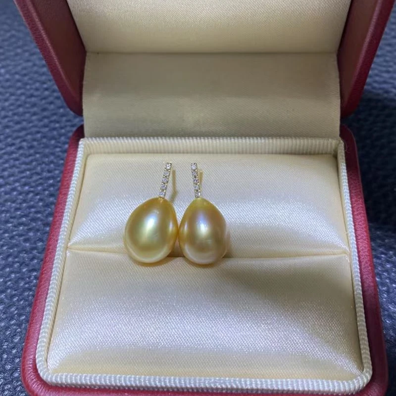 浓金色南洋金珠耳钉天然海水珍珠耳饰高贵气质百搭时尚经典
