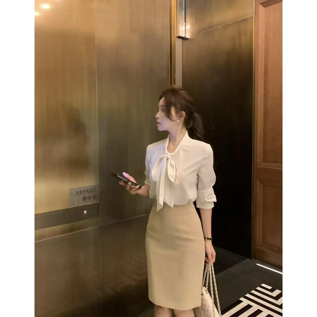 SZA【香槟玫瑰】春季新款设计感系带时尚修身显瘦长袖衬衫A-1564