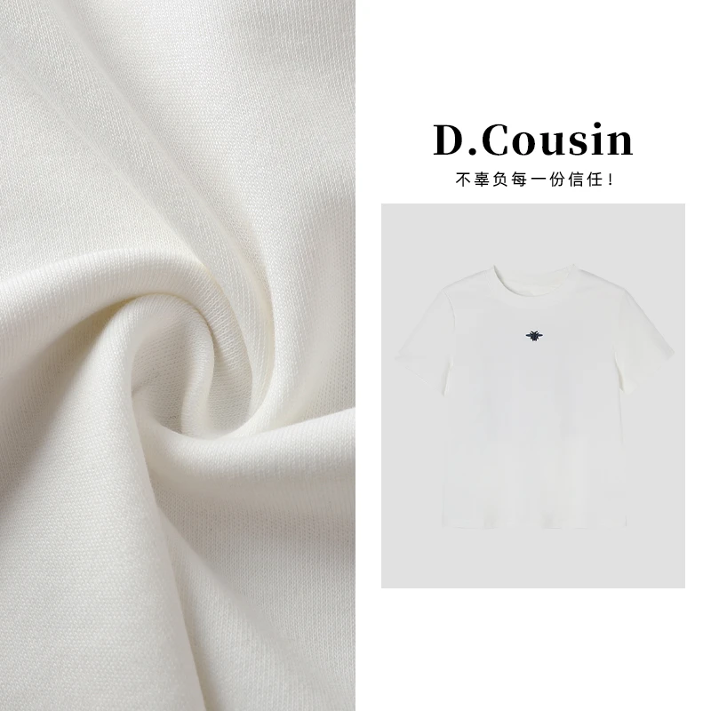 D.cousin  【小蜜蜂刺绣】休闲显瘦高级圆领短袖T恤上衣女  2555
