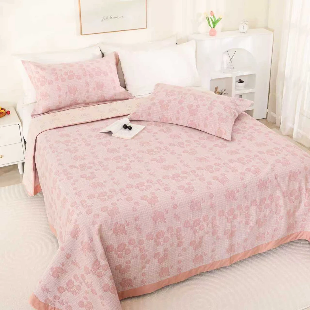 【春绘】240*250cm全棉绗缝床盖双面三件套（赠送同款枕套）