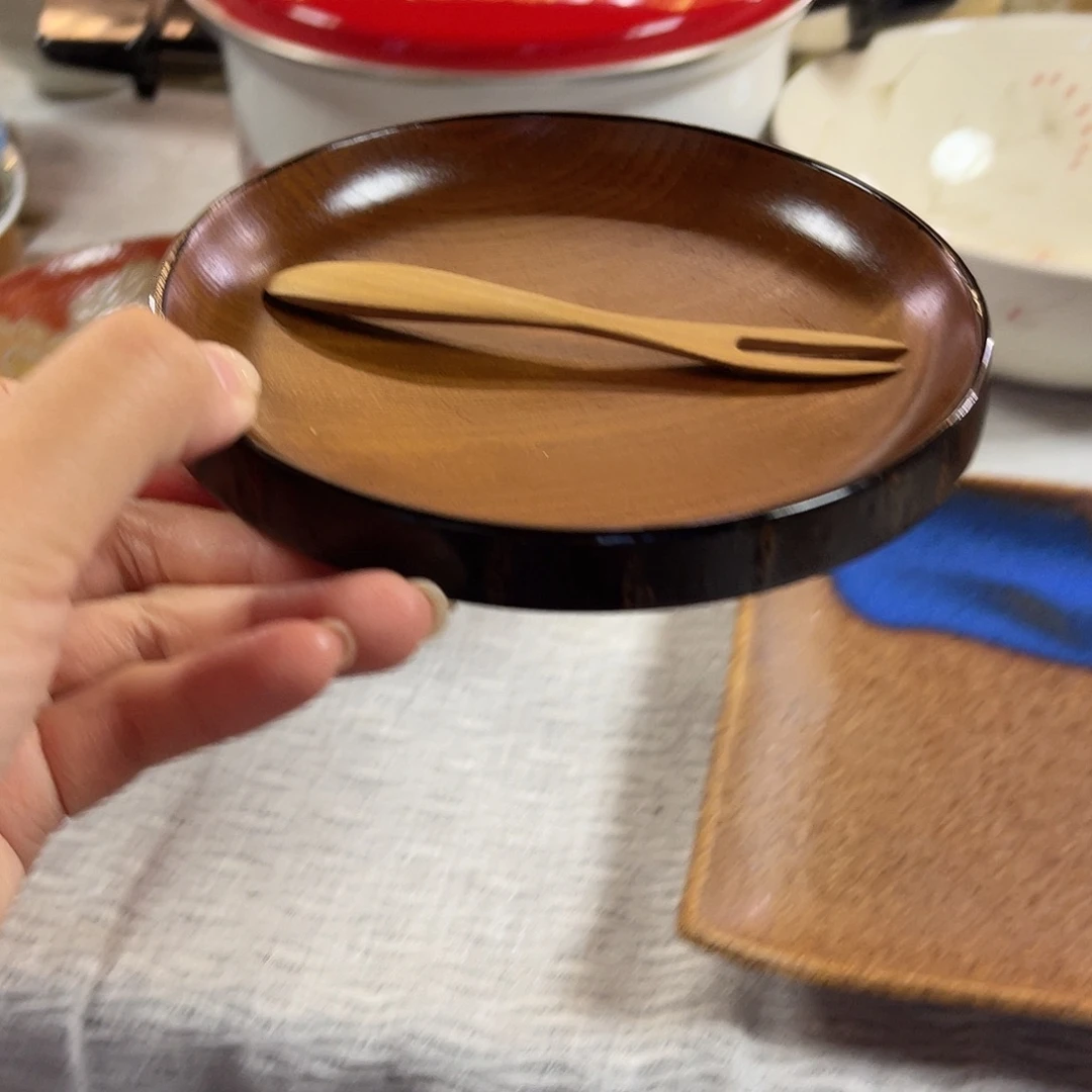 瓷片樱皮实木点心盘可作壶承36