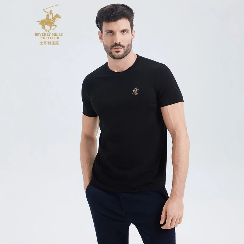 比华利保罗2025夏季新款男士休闲圆领短袖T恤针织短袖T恤衫