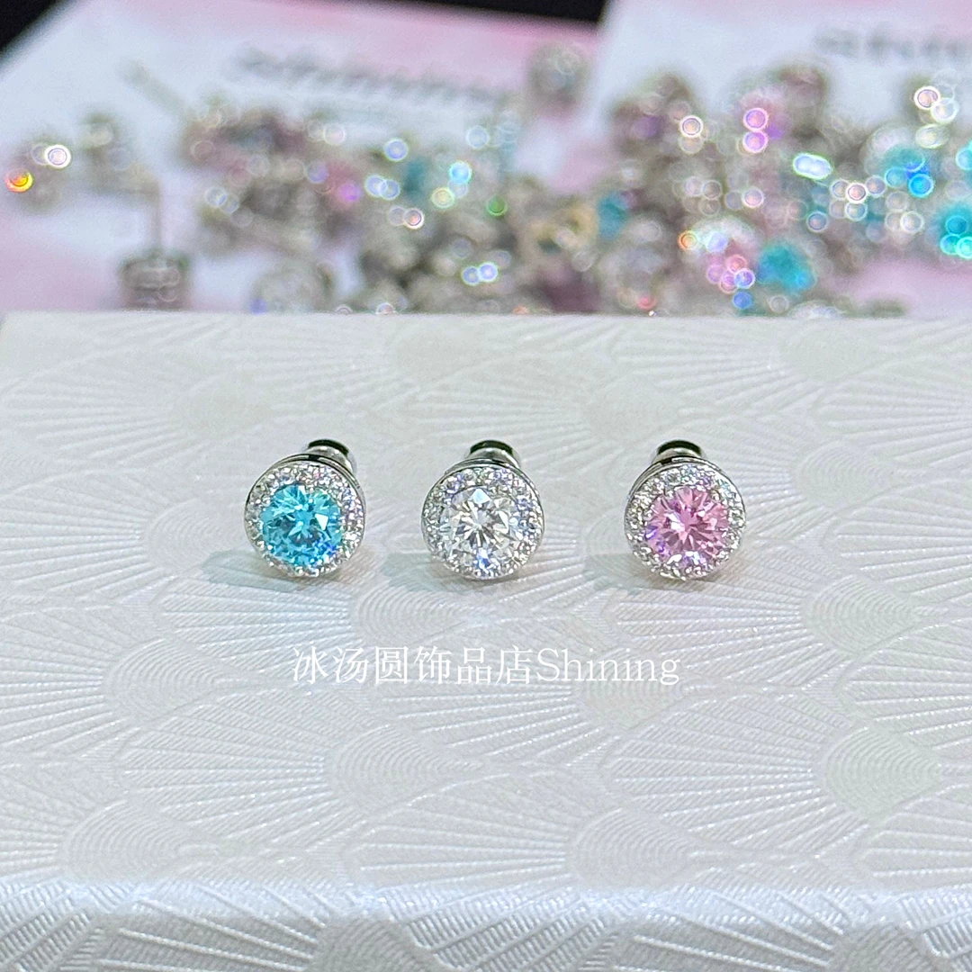 钛钢锆石耳饰 钛钢外螺旋爆闪星际耳垂耳骨钉耳钉气质轻奢小众