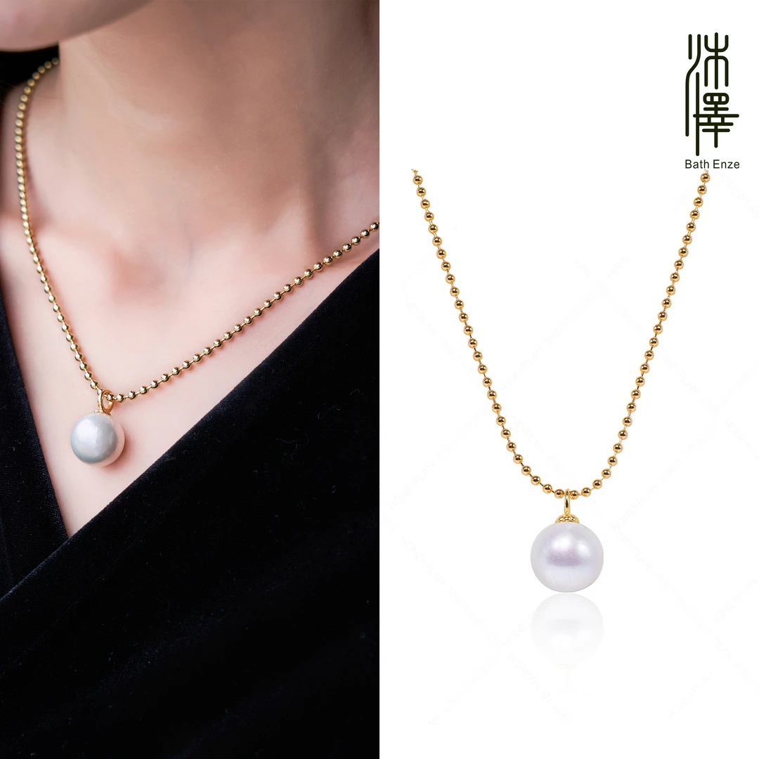 沐泽14-15mm淡水爱迪生珍珠强光颗粒吊坠项链（多样性发其一）