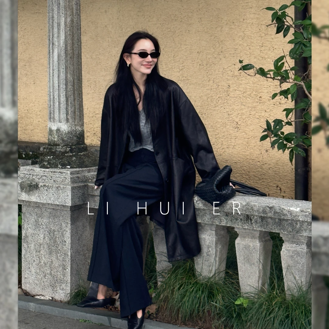 LiHuiEr李慧儿【冰岛执灯】2025秋款气质设计师小众黑色皮衣2601