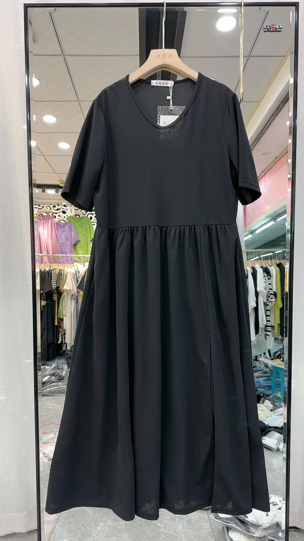 U领静版大版开衩长裙3～7码