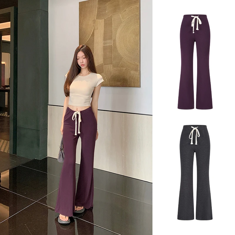 Moses Queen/魔西女王美式辣妹高腰微喇叭休闲裤松紧腰垂感拖地裤