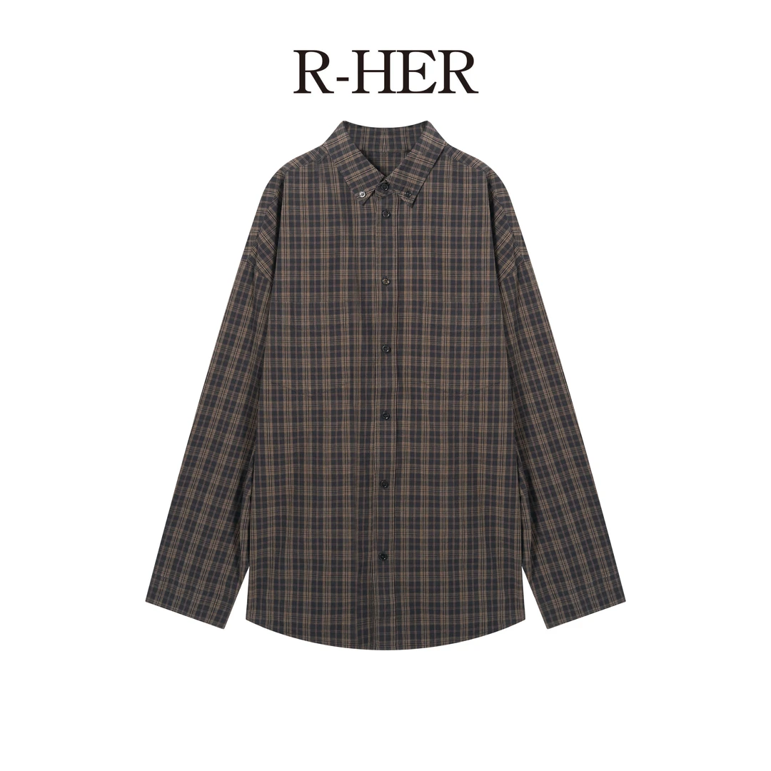 R-HER【廓格衬衫】氛围感格子衬衫廓形宽松休闲秋款古着棉长袖衬衣