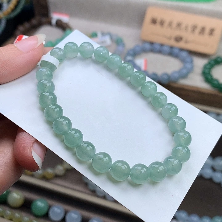 翡翠未镶嵌手链冰透绿，精品