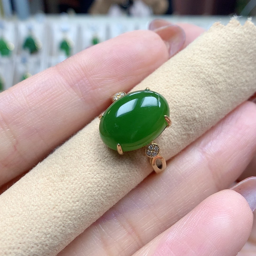 和田玉18K金镶嵌戒指1014