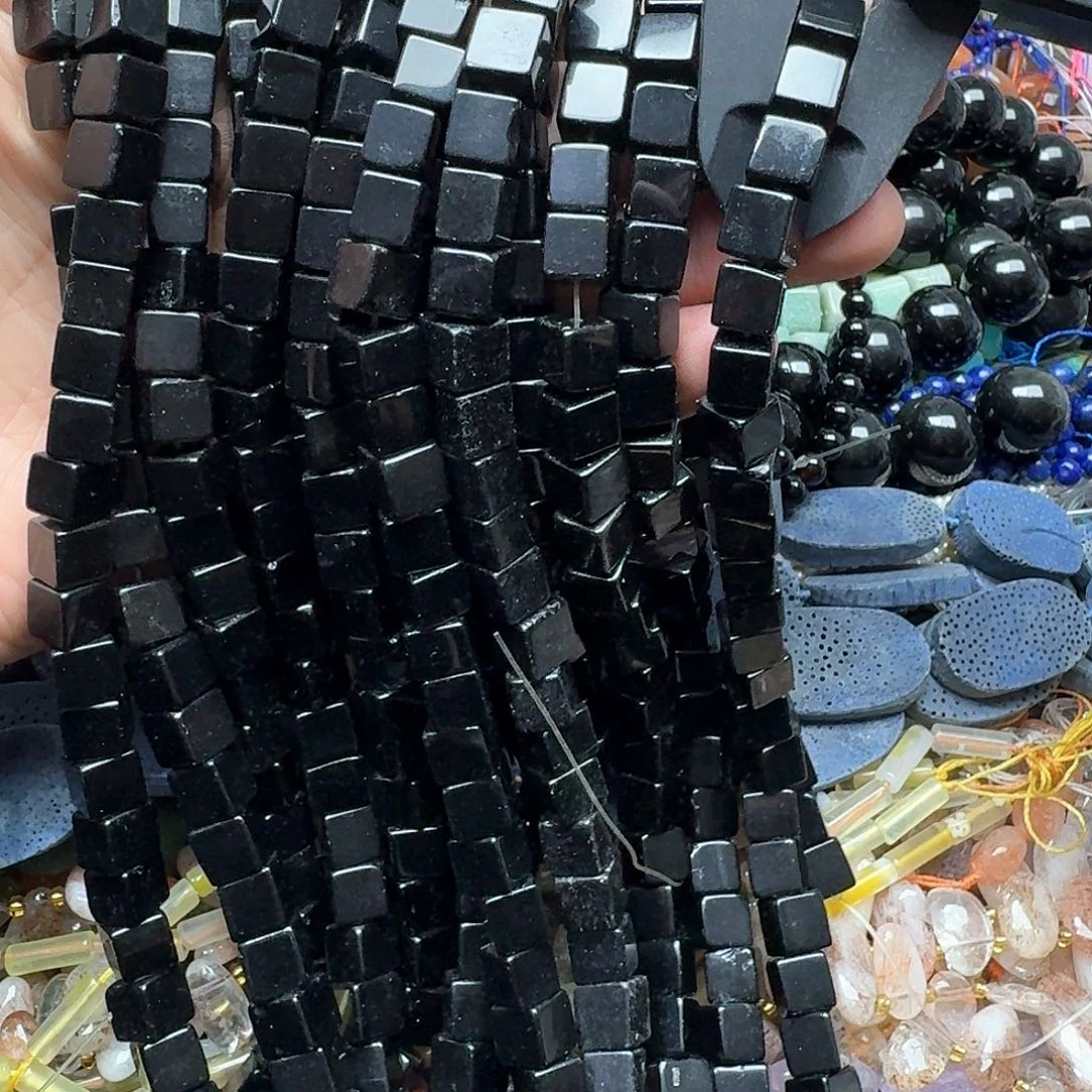 玛瑙/玉髓合金珠宝半成品一条8mm黑玛瑙方糖