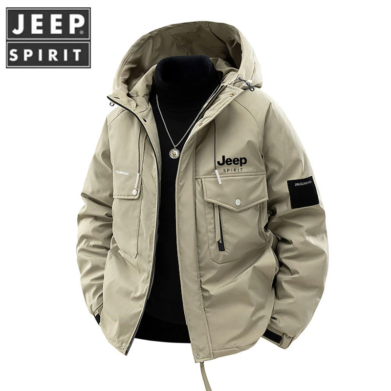 JEEPSPIRIT/吉普工装棉衣男士外套冬季加厚保暖棉袄大码连帽棉服