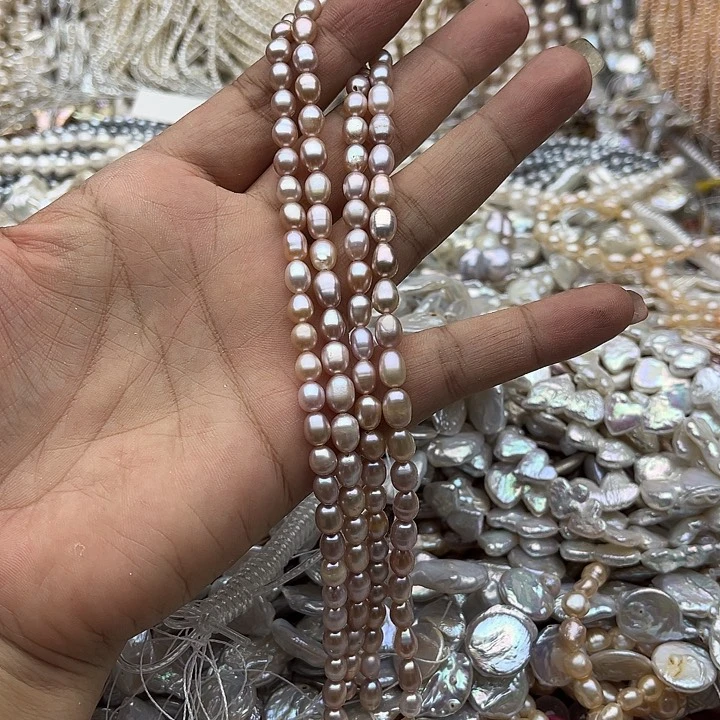 未镶嵌淡水珍珠珠宝半成品一条5.5mm左右粉紫米珠珍珠