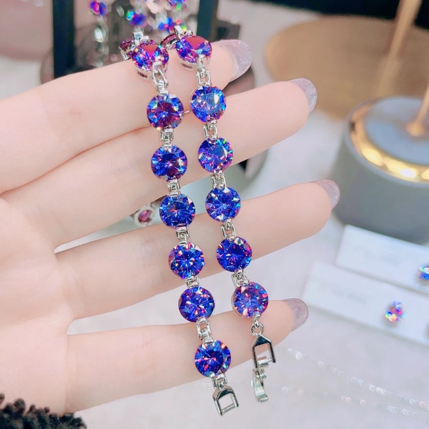 非金属莫桑石手链 60紫色微镶烟花切手链