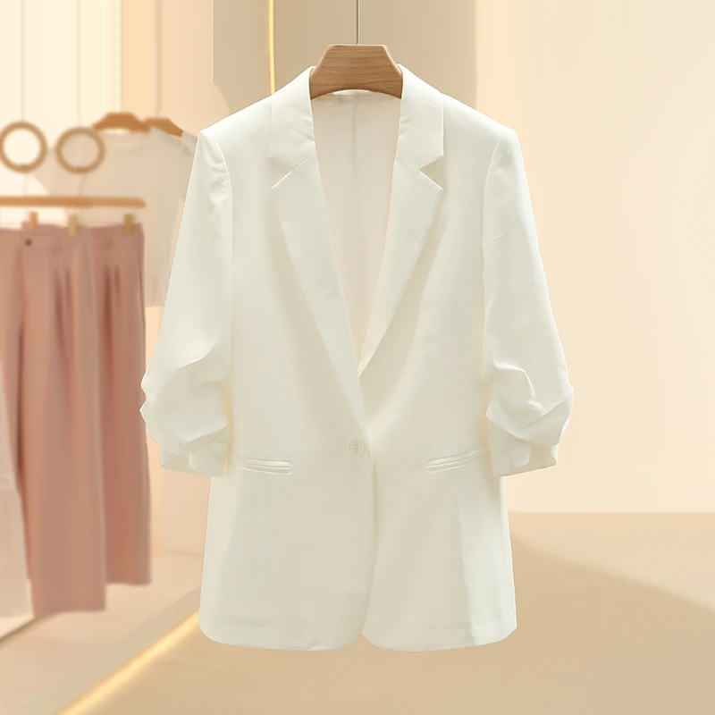 【ka】醋酸通勤有垫肩时髦西装外套2025夏季商场专柜品牌女装