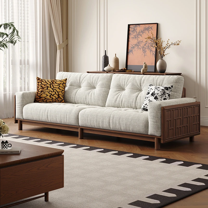 法雷朗默言实木沙发宋氏美学复古布艺沙发棉麻靠包真皮沙发中古风