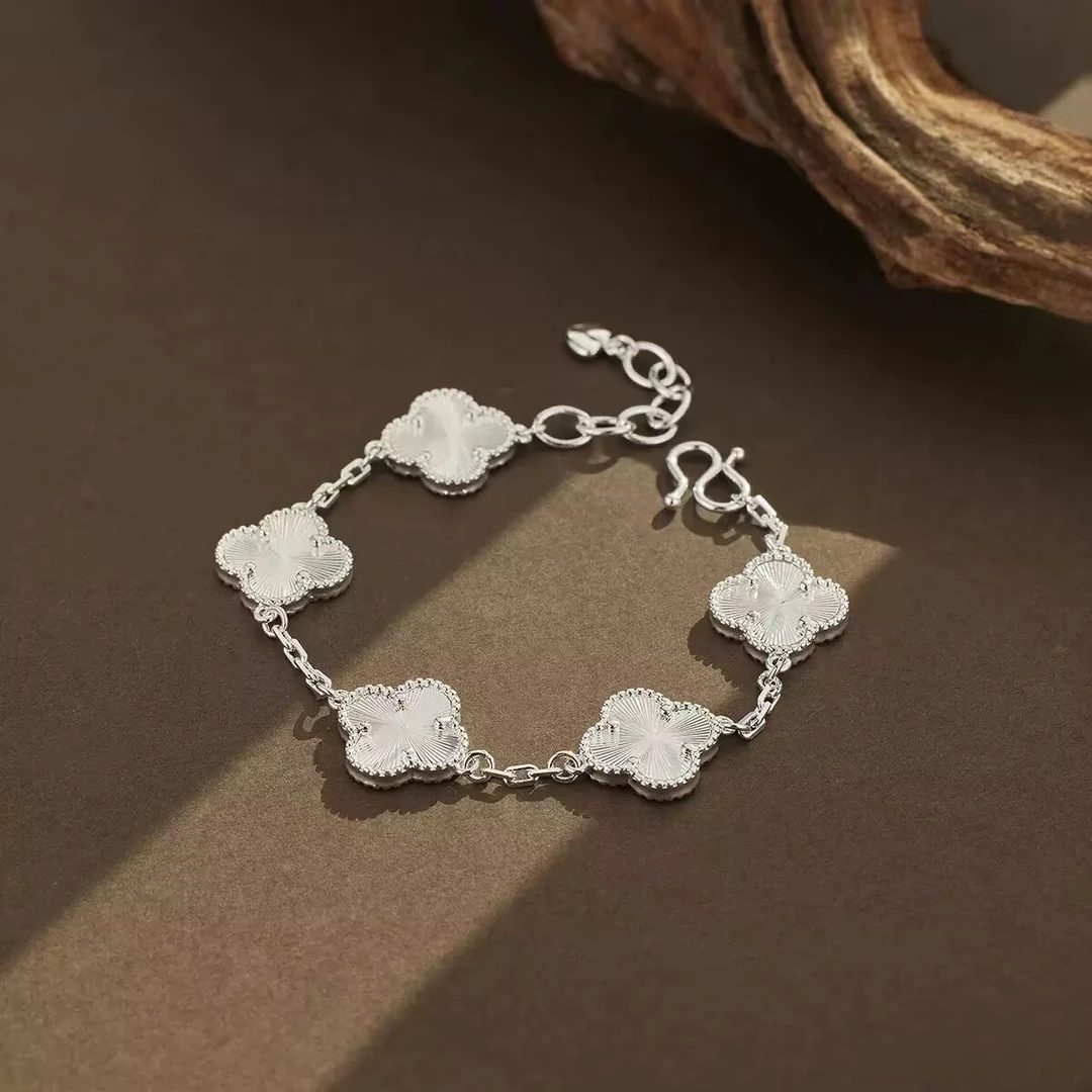 足银手链 【H21】12g四叶草镭射手链15mm花瓣时尚气质双面百搭