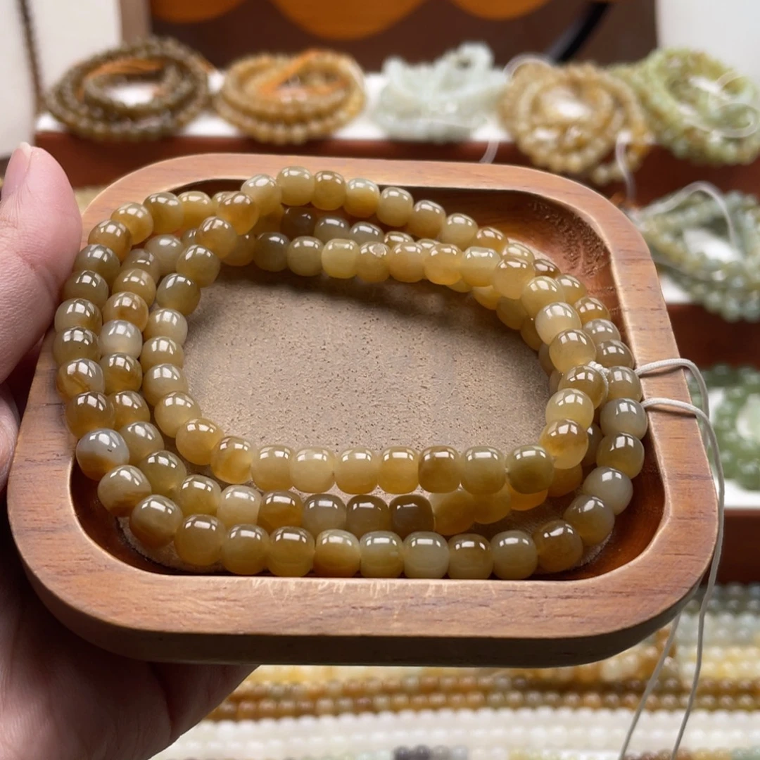 和田玉未镶嵌毛衣链珠串6*7mm