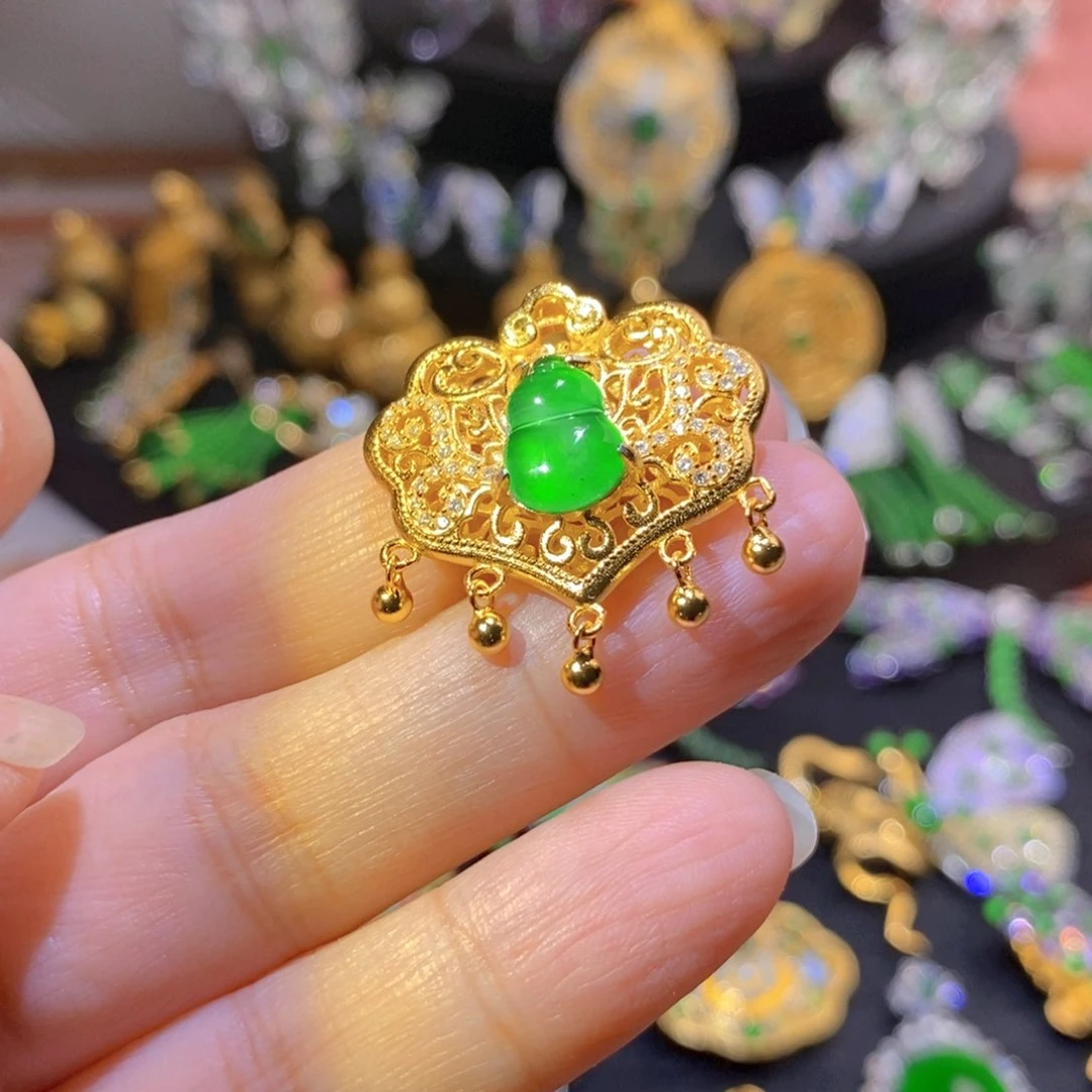 吊坠(不含链)银S925镶嵌翡翠