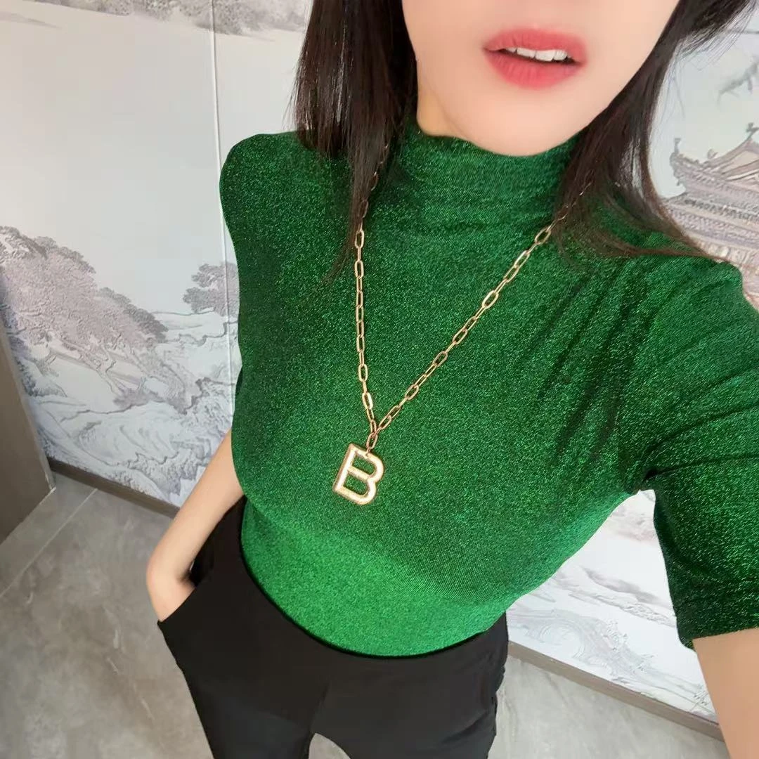 8380 立领亮丝半袖