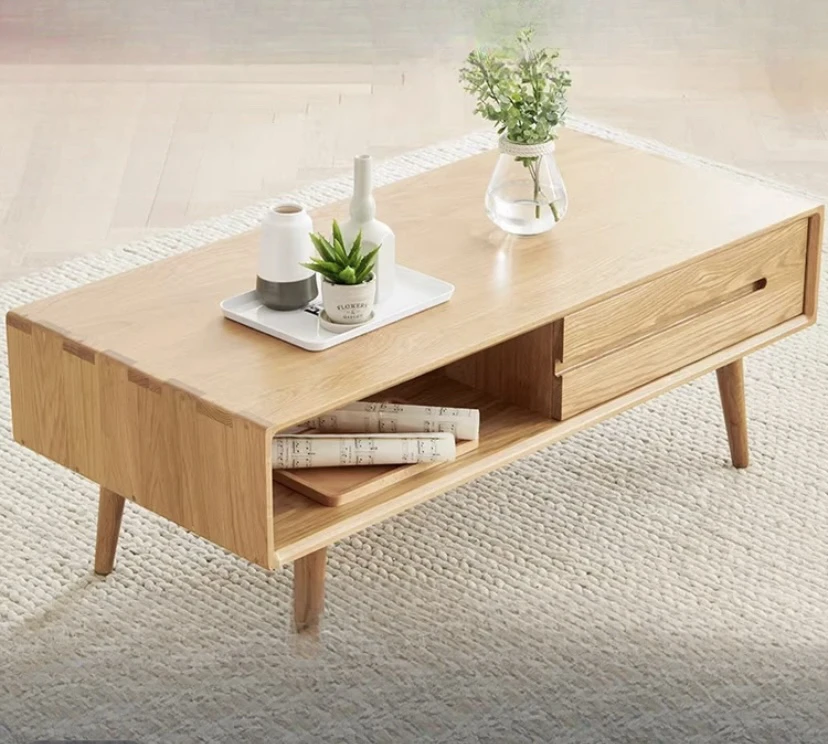 诗云客厅茶几简易咖啡桌原木色储物长方形桌子家用简约茶几轻奢