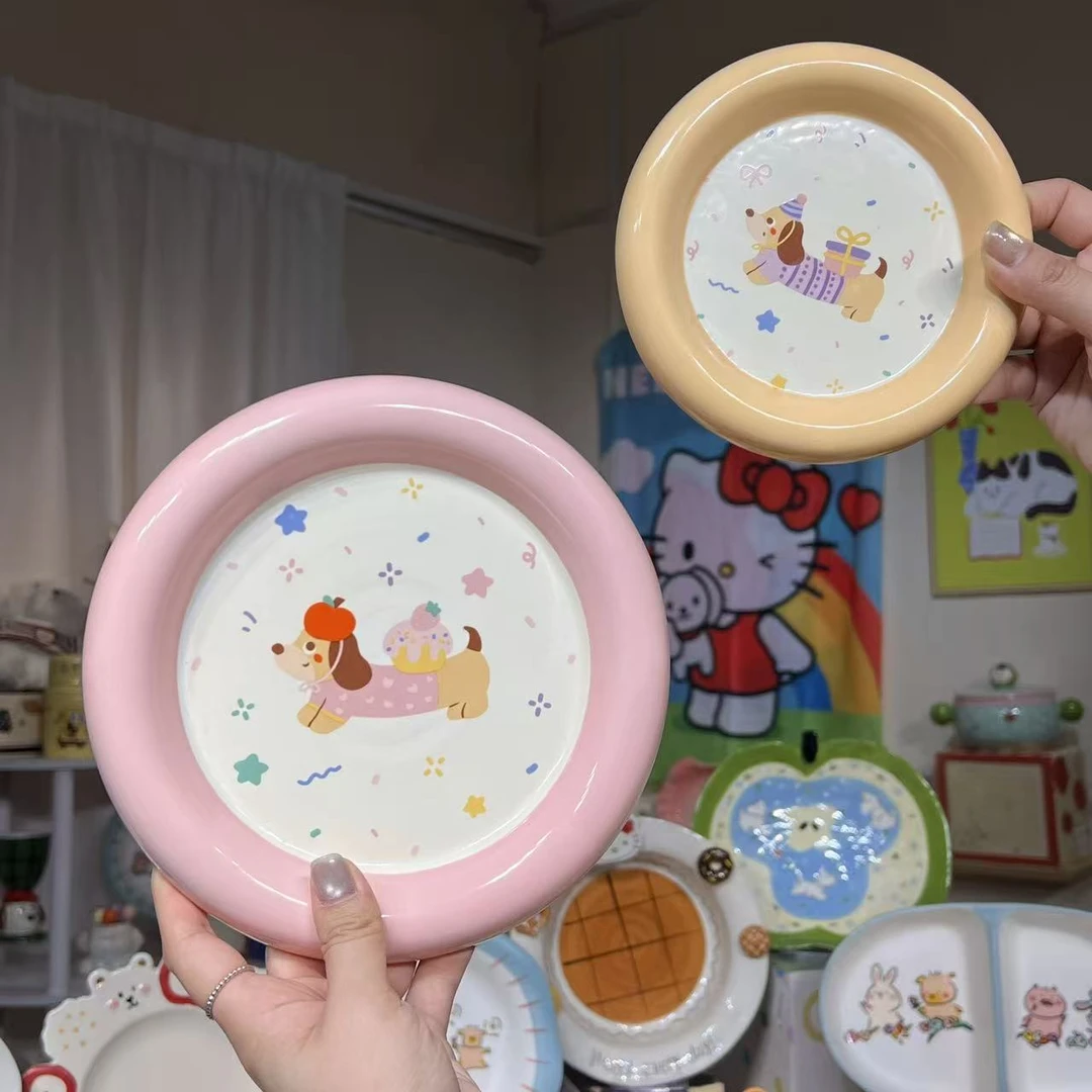 【嘟嘟好】出口高货 腊肠小狗 家用餐具陶瓷盘子 8寸+6寸菜盘