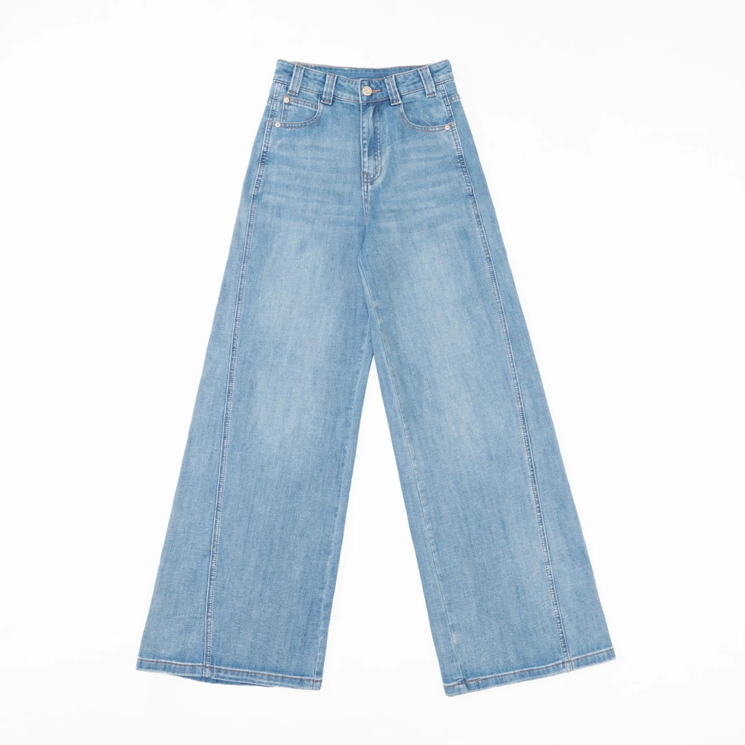 1530高腰提臀浅色阔腿牛仔裤新款显瘦宽松弹力垂感时尚直筒阔腿裤