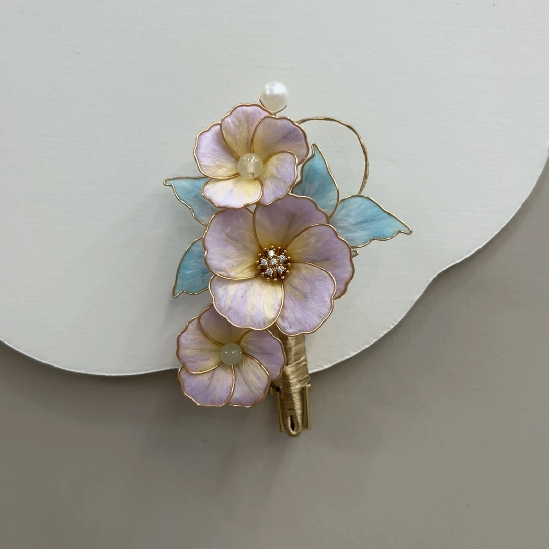 闫颜非遗蚕丝绒花纯手工气质国风仙气发夹古风头饰发饰