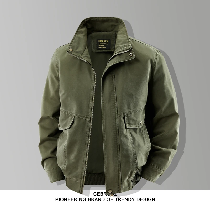法国Cebrodz男士春秋季纯棉水洗夹克工装休闲宽松立领户外男外套