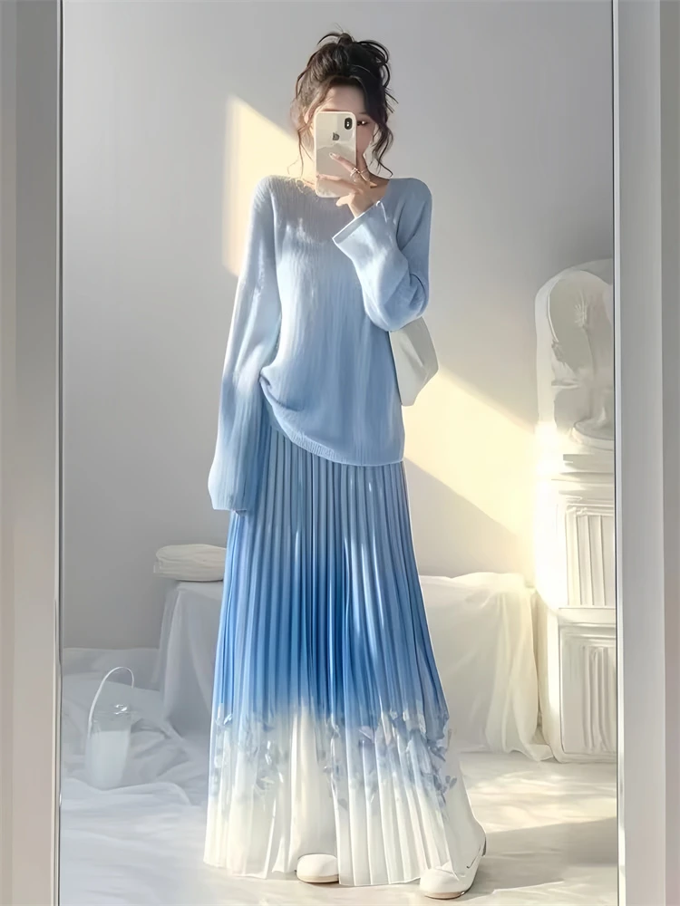 2025春季超火减龄一整套穿搭独特绝美慵懒风针织衫上衣半身裙套装