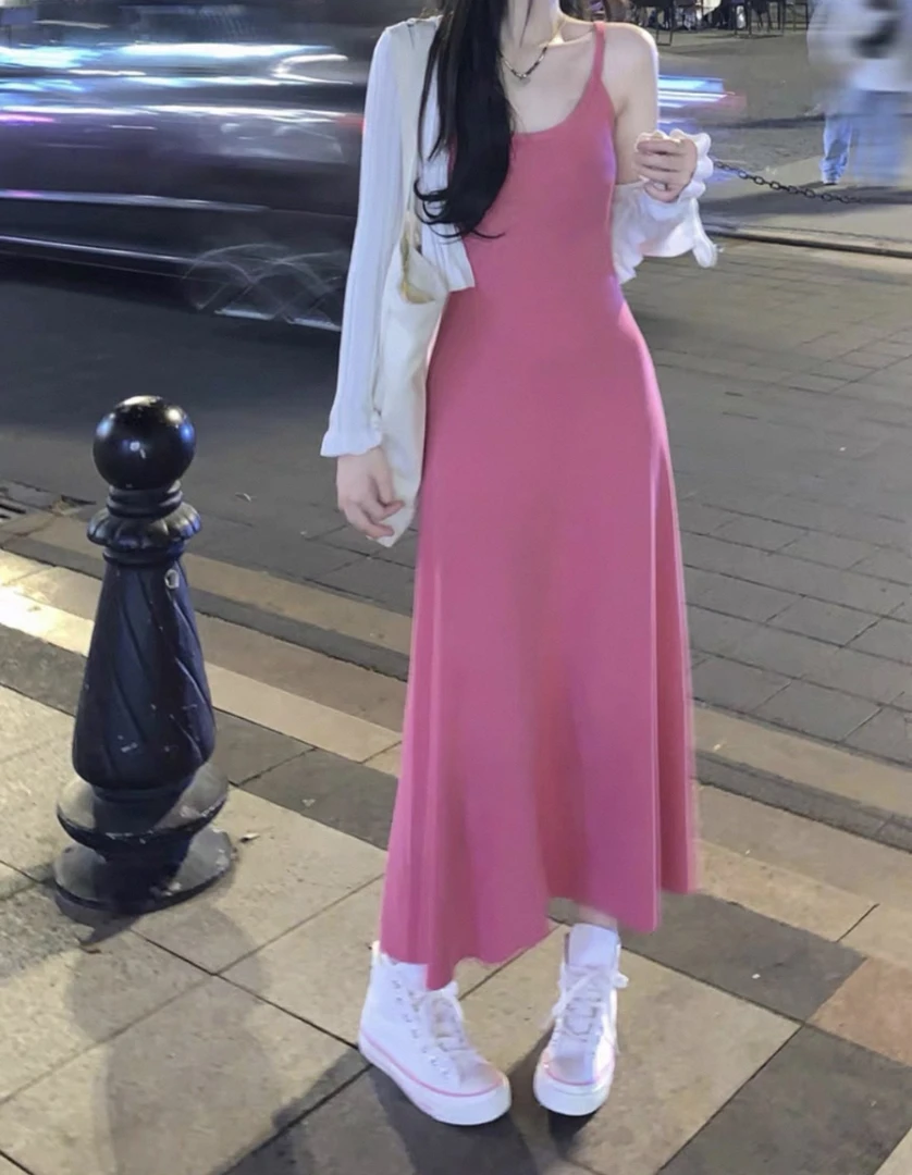 【柯柯】吊带连衣裙女夏季外穿收腰裙子修身内搭背心长裙两件套