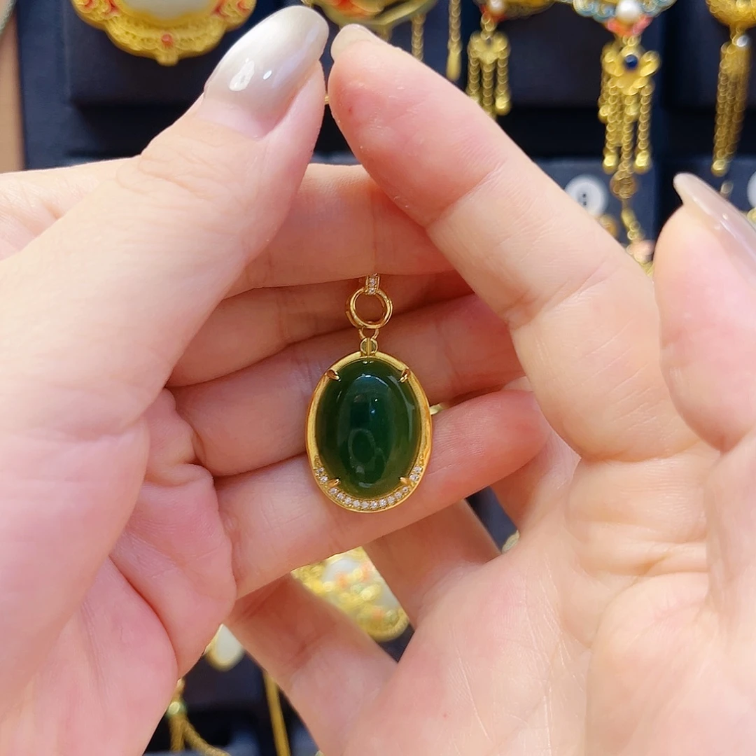 和田玉银S925镀金镶嵌颈饰