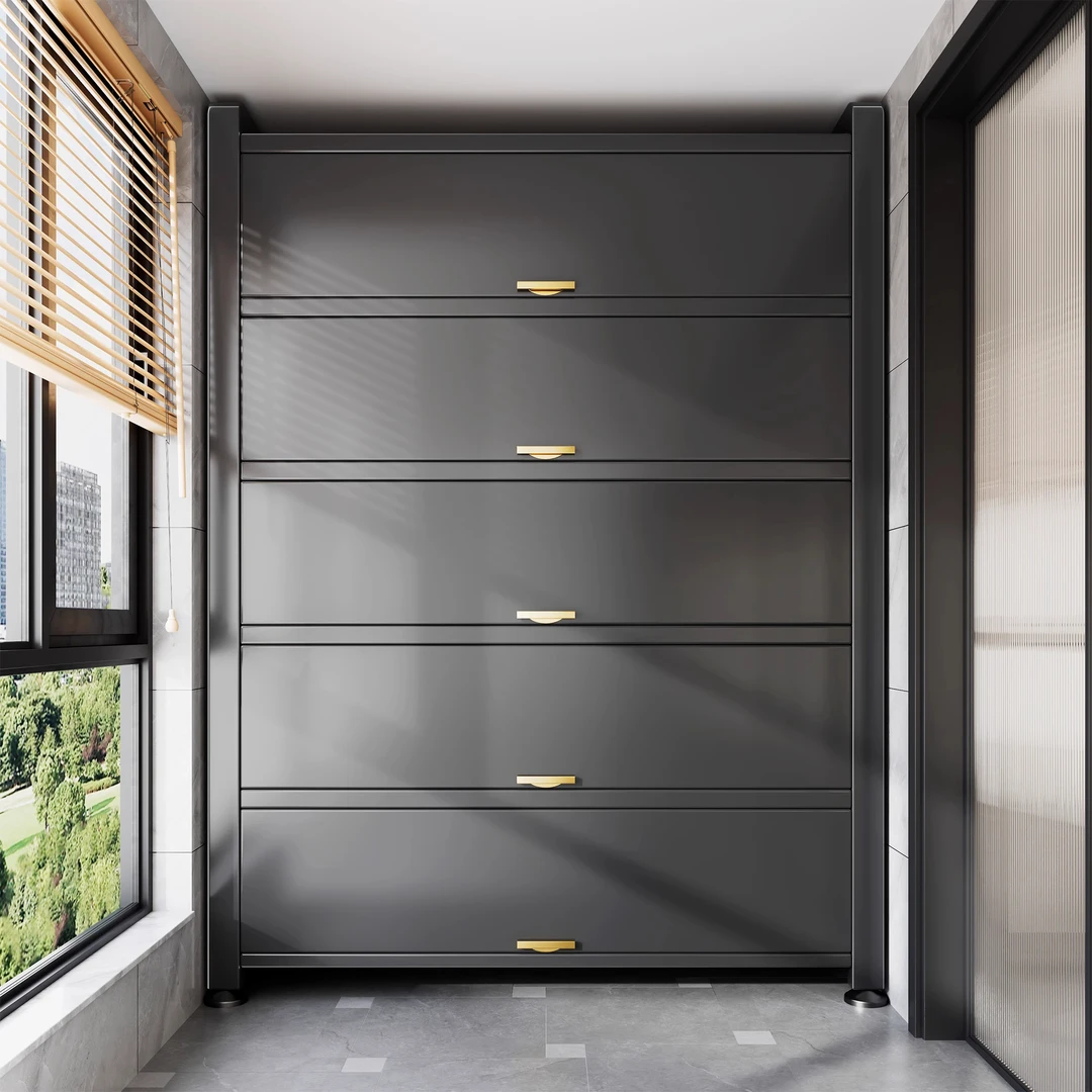 阳台储物柜防水防晒铁皮收纳柜钢制一体靠墙杂物柜家用侧边置物架